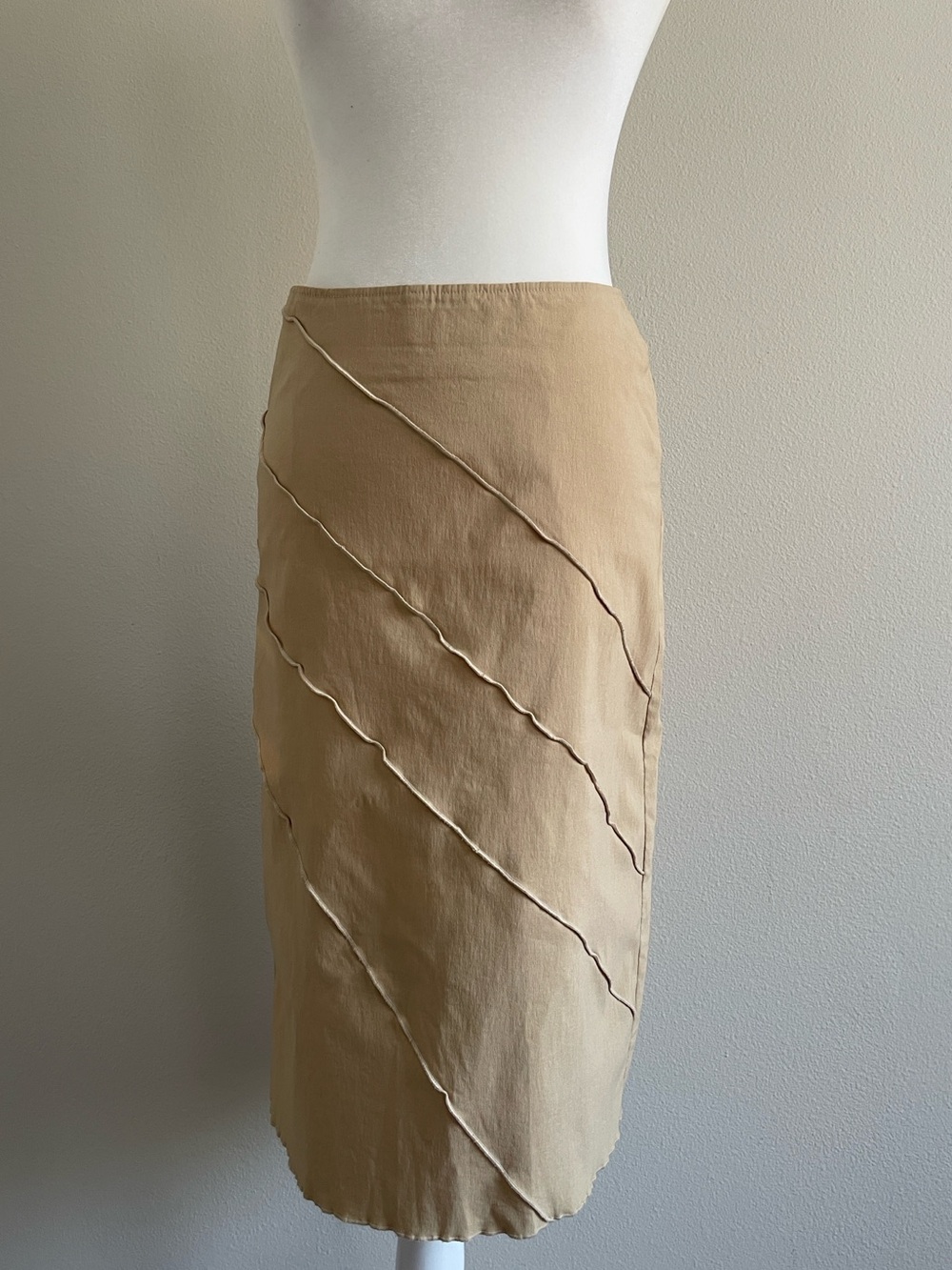 Beige Diagonal Seam Midi Skirt - Women